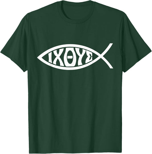 Ichthys or Ichtus IXOYE Christian Fish T-Shirt - T-Shirt | Forest