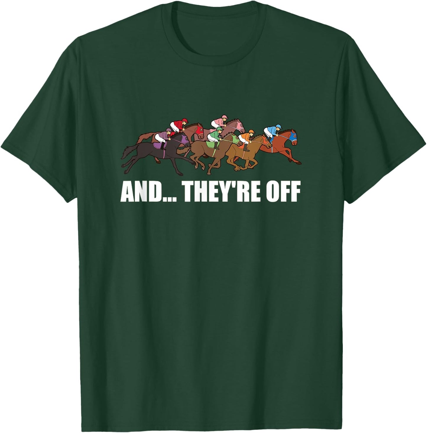And They're Off - Jockey Horse Racing T-Shirt - T-Shirt | Forest