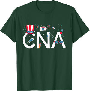 American CNA 4th of July Nursing Certified Nursing Assistant Women Kids Men T-Shirt - T-Shirt | Forest