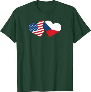 Czech Republic USA Flag T Shirt Heart Czech Americans Love T-Shirt - T-Shirt | Forest