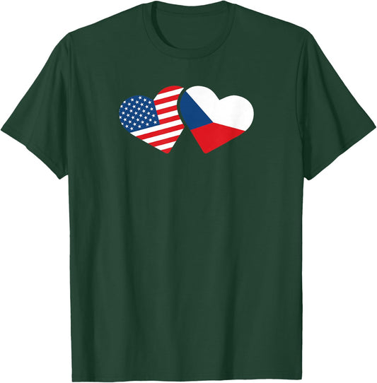 Czech Republic USA Flag T Shirt Heart Czech Americans Love T-Shirt - T-Shirt | Forest