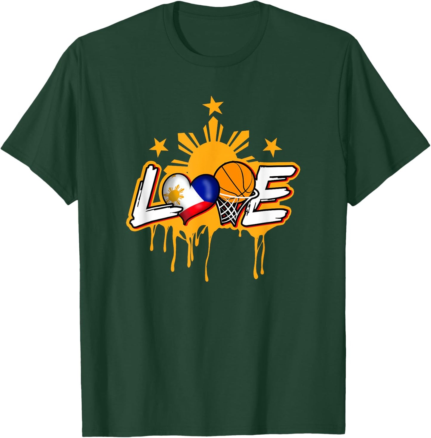 Philippines Filipino Sport Basketball Basket Ball Flag Love T-Shirt - T-Shirt | Forest