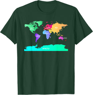 World Map of All Seven Continents T-Shirt - T-Shirt | Forest