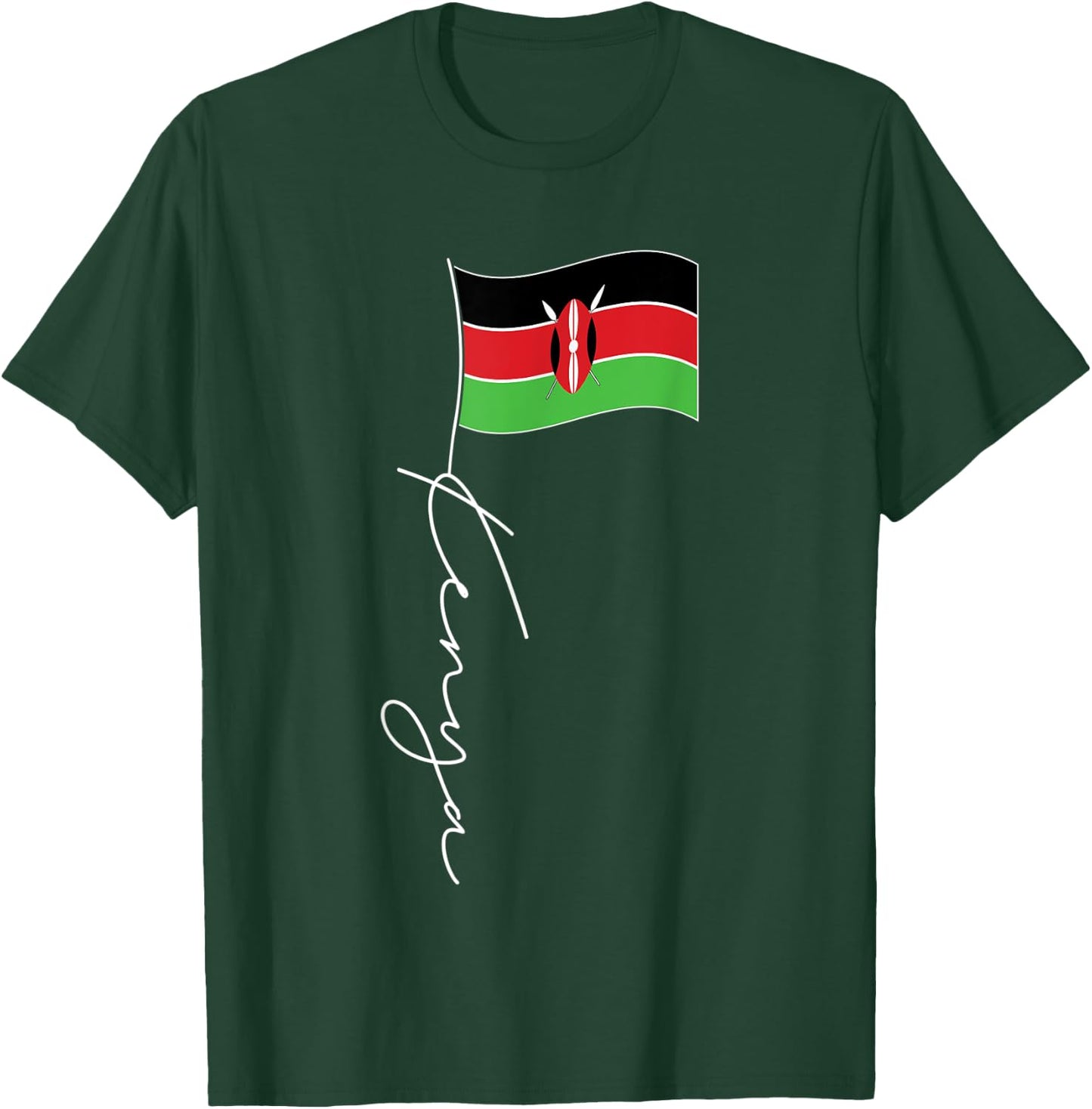 Kenya Signature Flag Pole - Elegant Patriotic Kenyan Flag Kids Men T-Shirt - T-Shirt | Forest