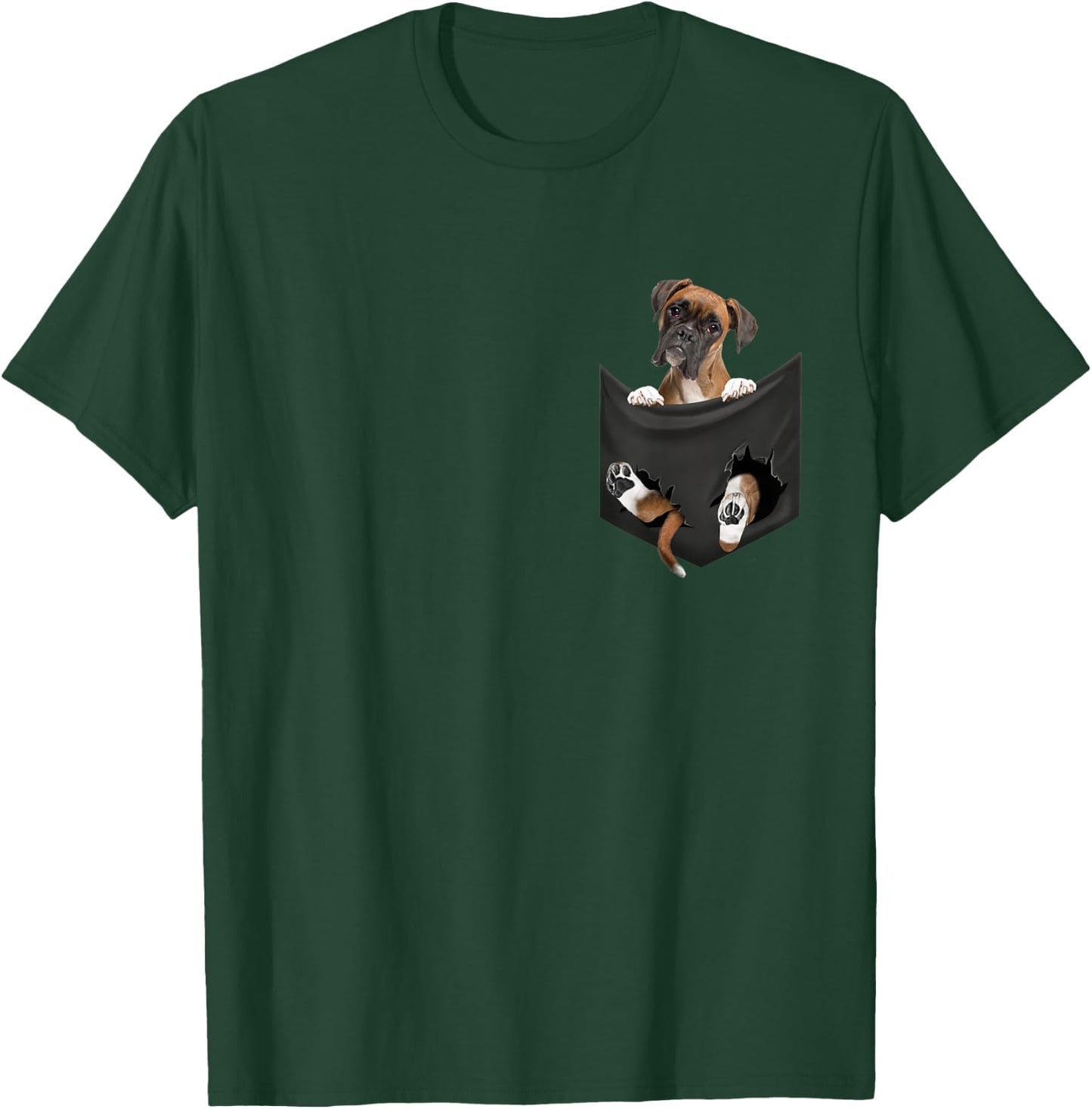 Boxer Dog In Pocket T-Shirt - T-Shirt | Forest