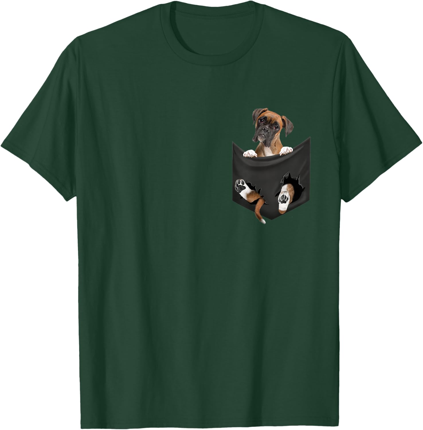 Boxer Dog In Pocket T-Shirt - T-Shirt | Forest
