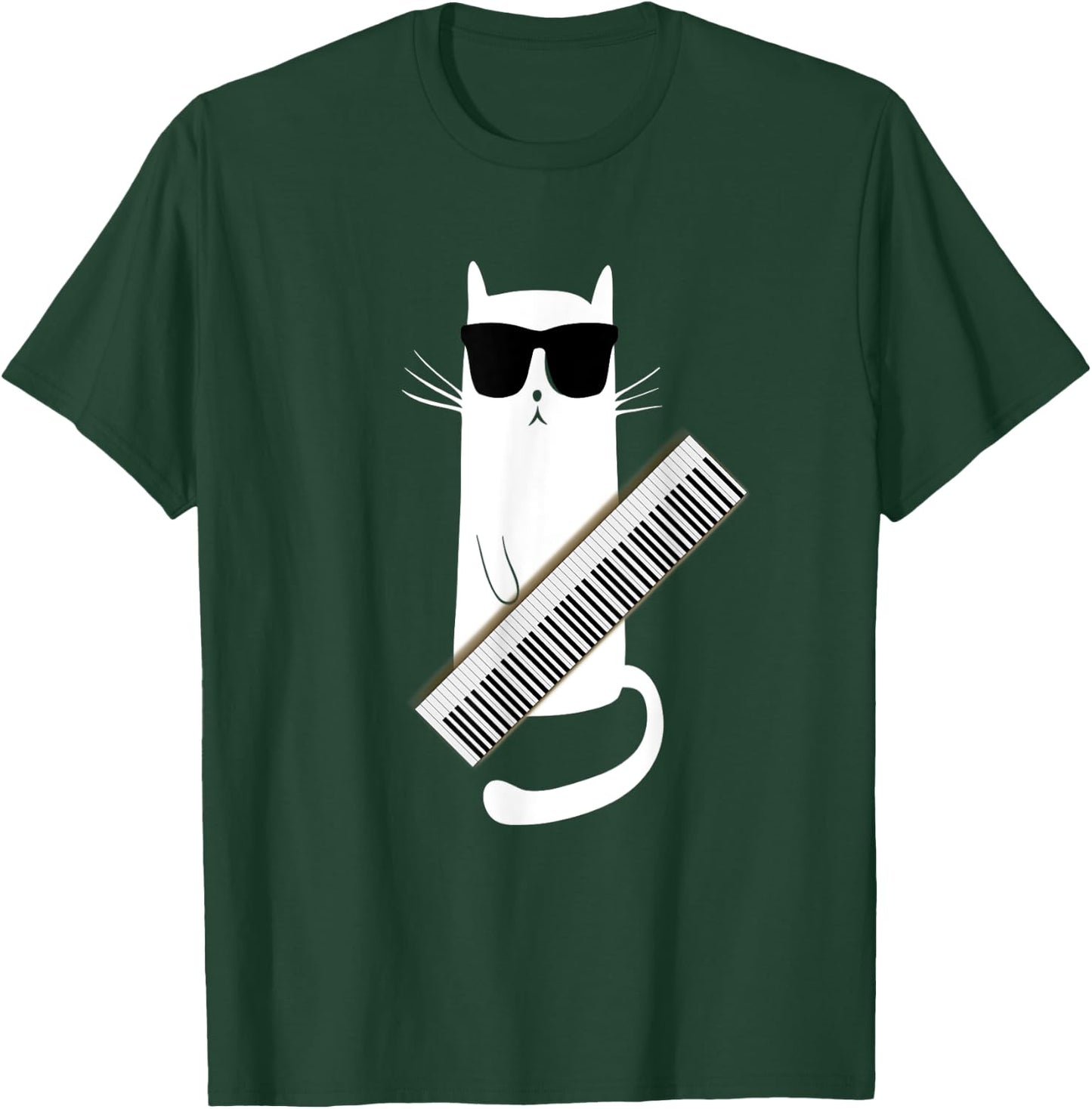 Cat Wearing Sunglasses Playing Keytar- Guitar Keyboard Shirt T-Shirt - T-Shirt | Forest