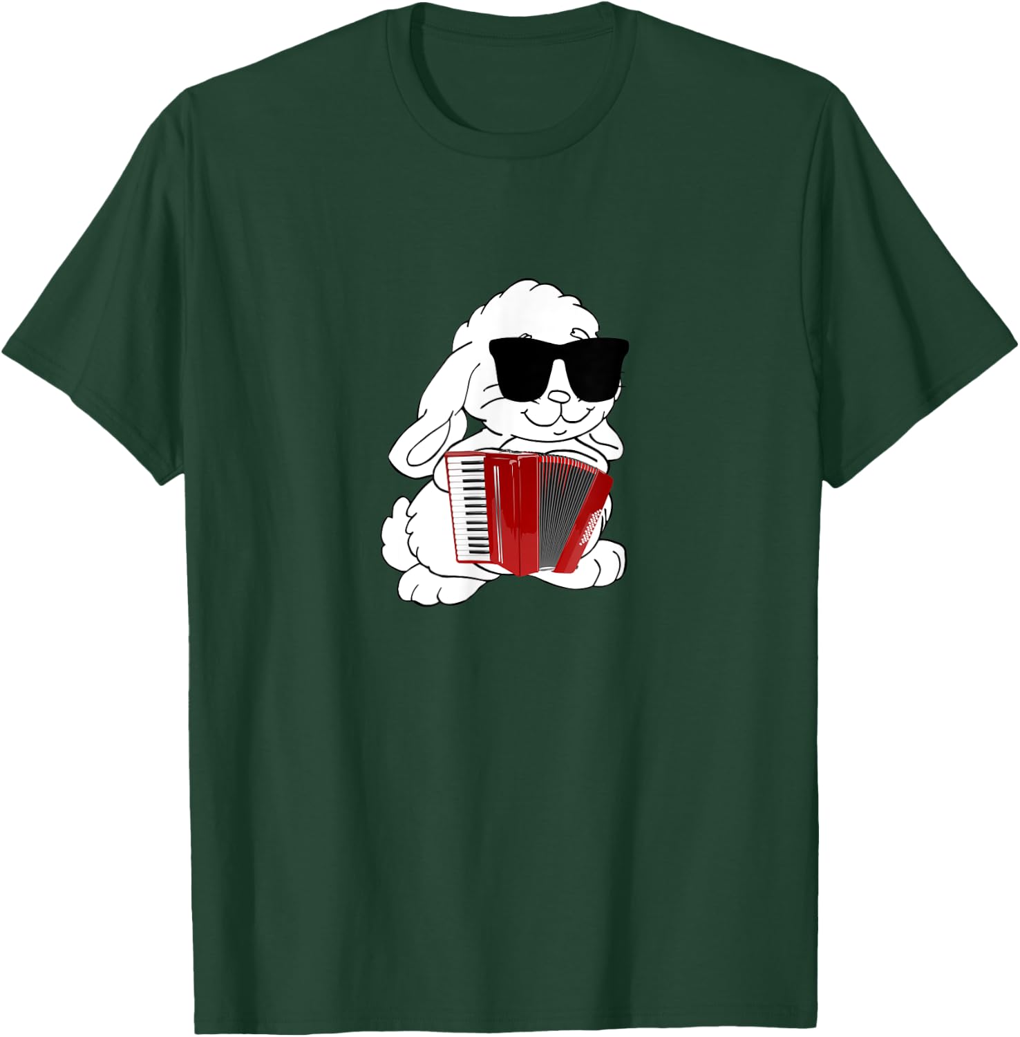 Funny Rabbit Wearing Sunglasses Playing Accordion T-Shirt - T-Shirt | Forest