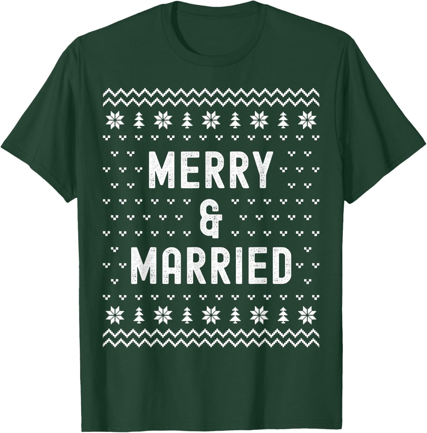 Merry & Married Christmas Matching Pajama Couples Newlyweds T-Shirt - T-Shirt | Forest