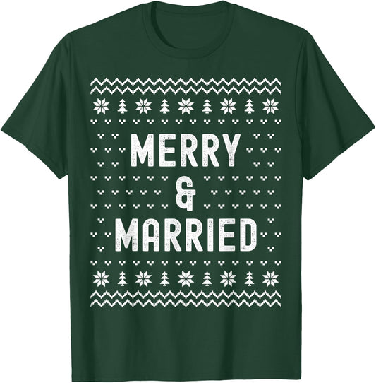 Merry & Married Christmas Matching Pajama Couples Newlyweds T-Shirt - T-Shirt | Forest