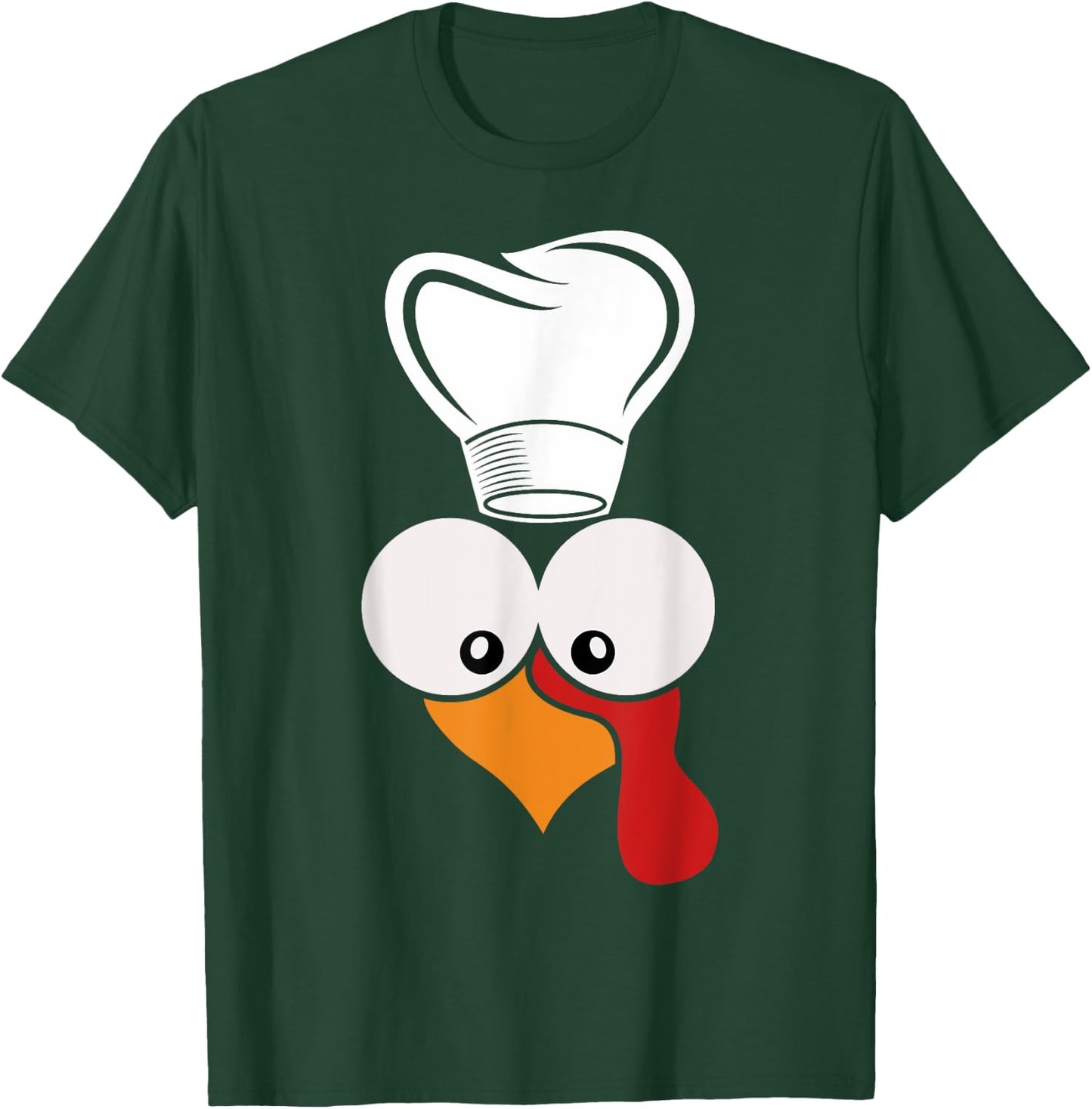 Funny Turkey Face With Chef Hat Thanksgiving Day Matching T-Shirt - T-Shirt | Forest