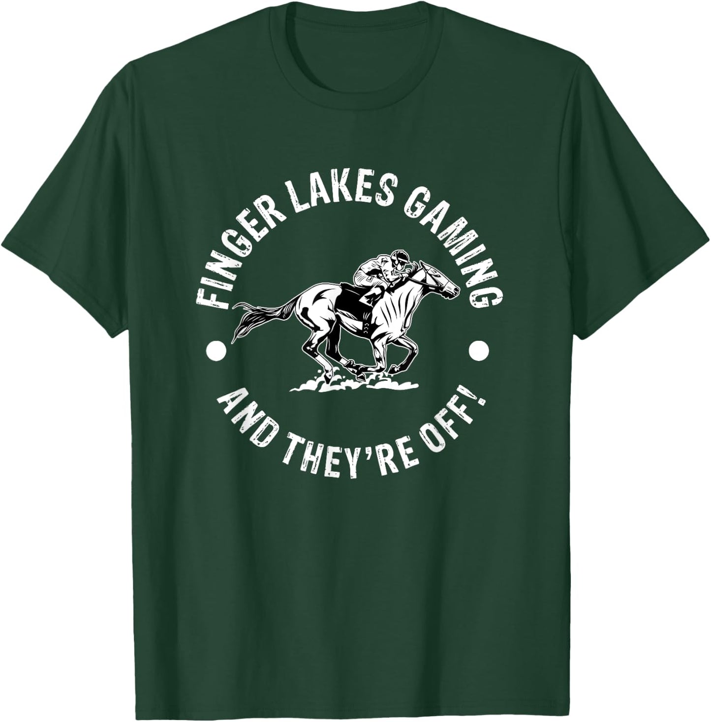 Finger Lakes Gaming Horse Racing Racer Equestrian NY Derby T-Shirt - T-Shirt | Forest