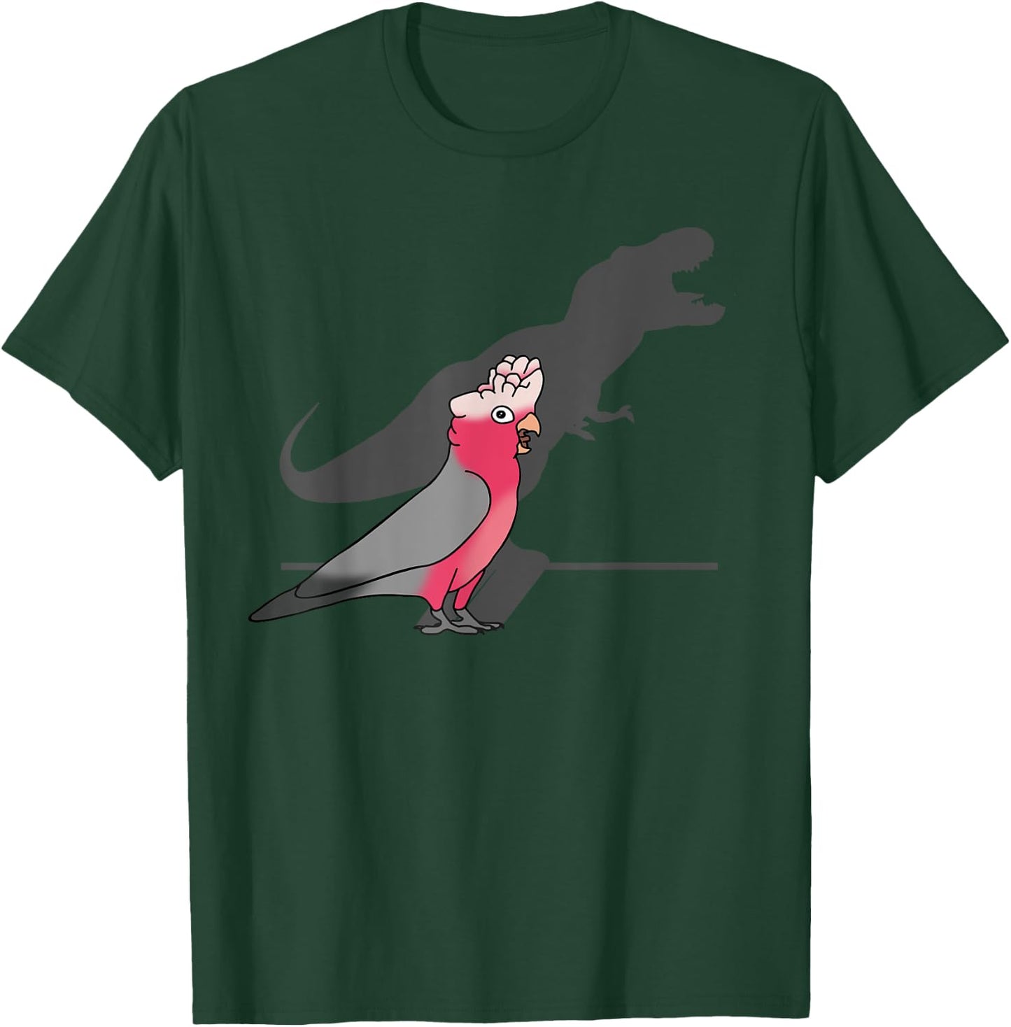 Funny Dinosaur shadow, T-rex rose-breasted Galah cockatoo T-Shirt - T-Shirt | Forest