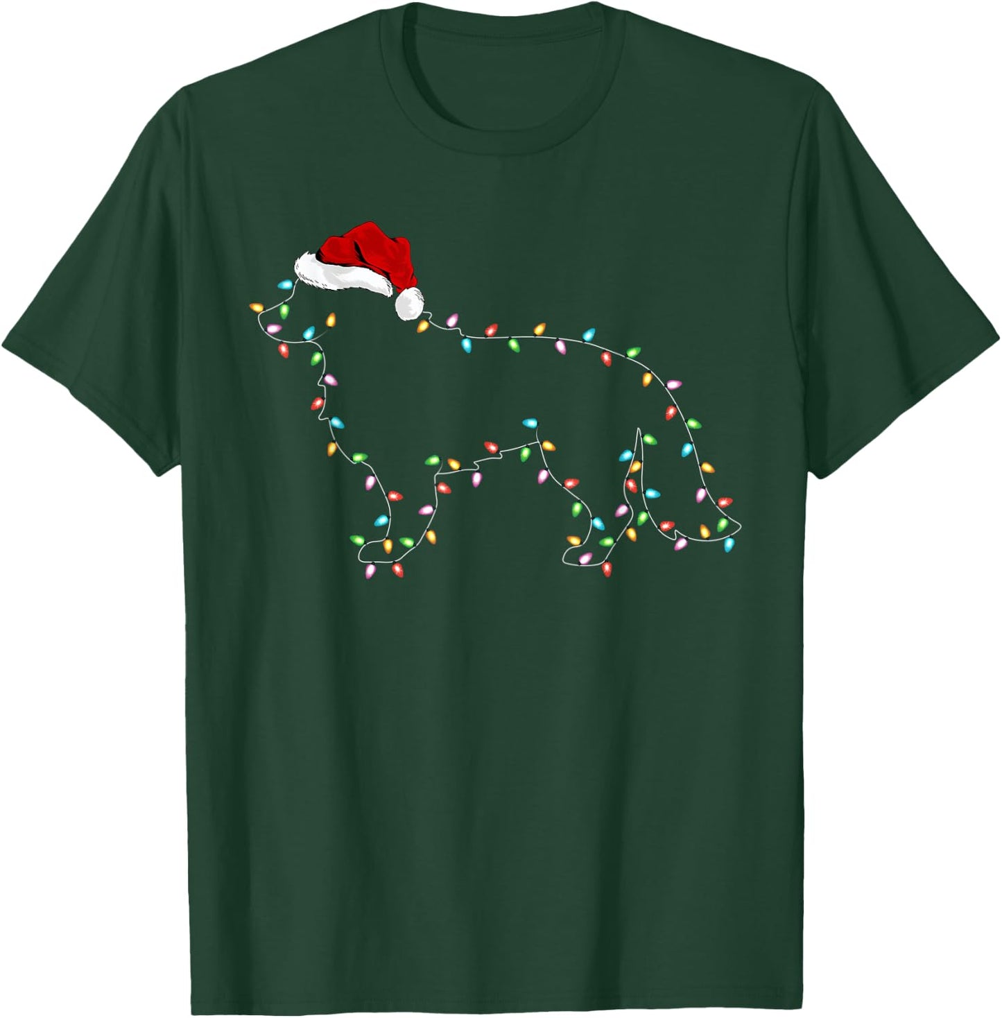 Funny Xmas Lighting Santa Hat Border Collie Dog Christmas Women Kids T-Shirt - T-Shirt | Forest