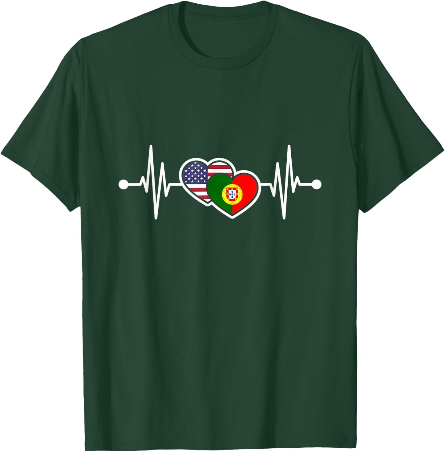 USA Heart Portugal Heartbeat Flag T-Shirt - T-Shirt | Forest