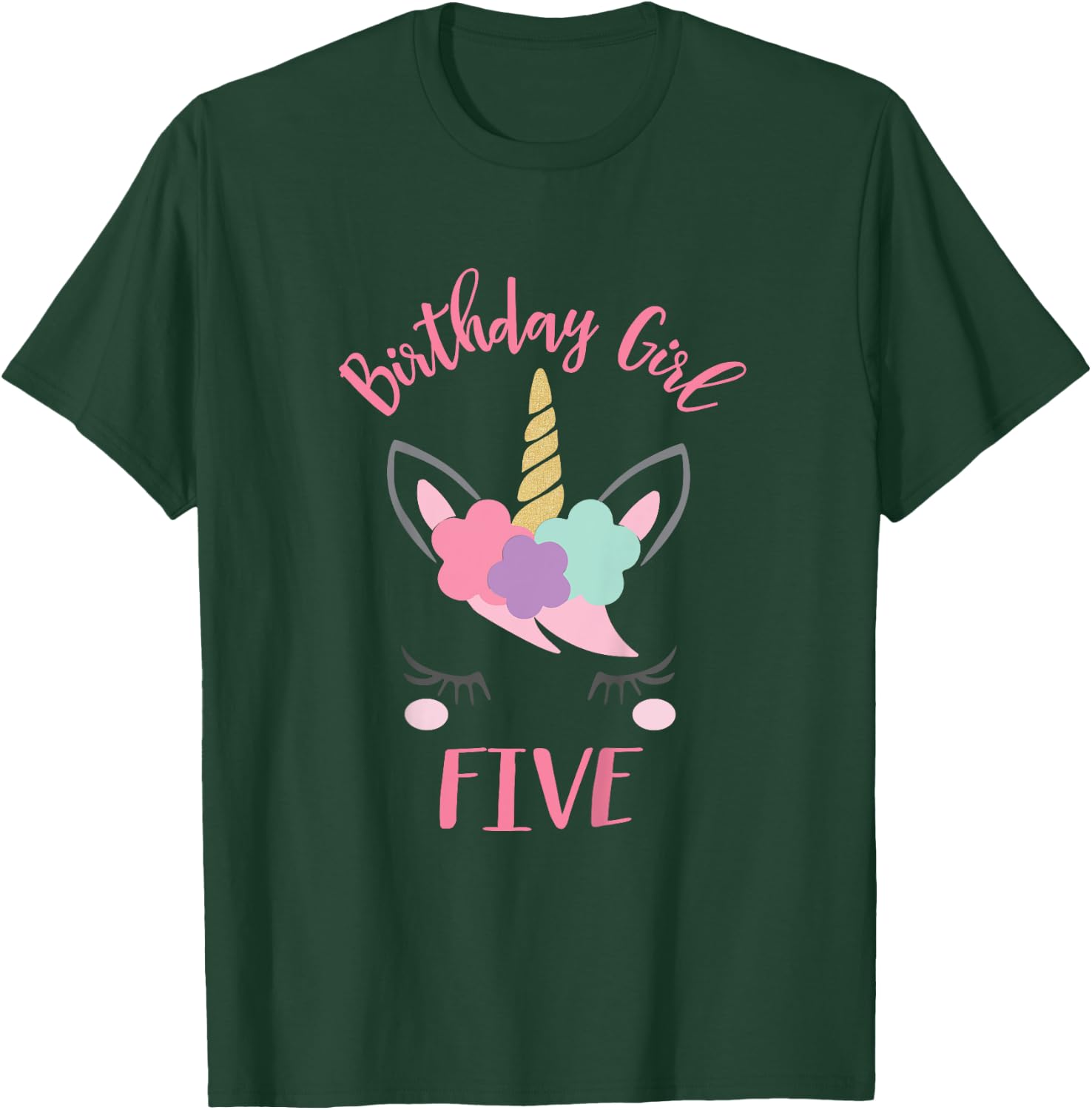 5th Birthday Shirt Girl Unicorn Fifth Birthday Outfit T-Shirt - T-Shirt | Forest