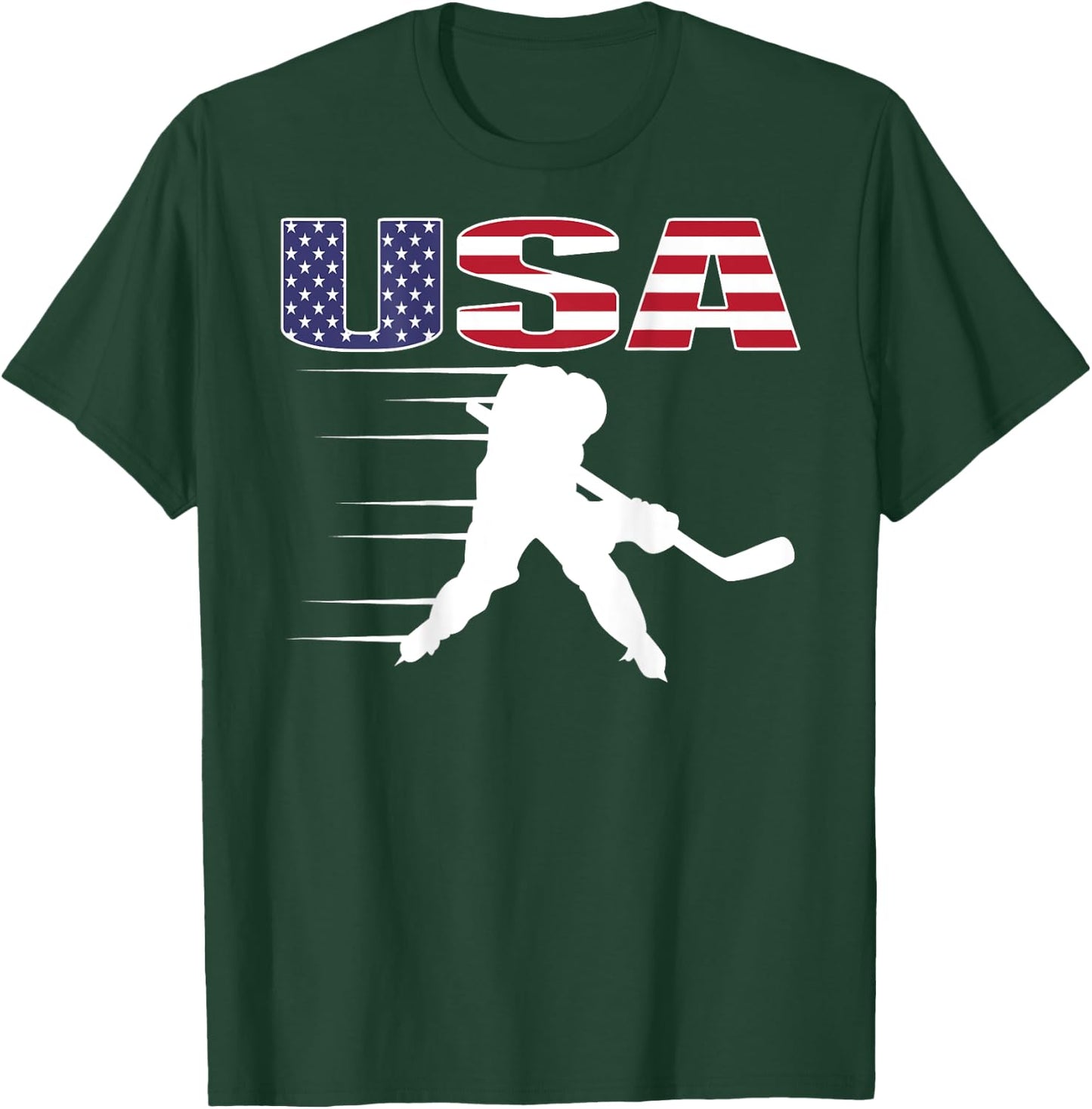 America Ice Hockey Lovers Jersey - USA Flag Hockey Team Fans Women Kids Men T-Shirt - T-Shirt | Forest