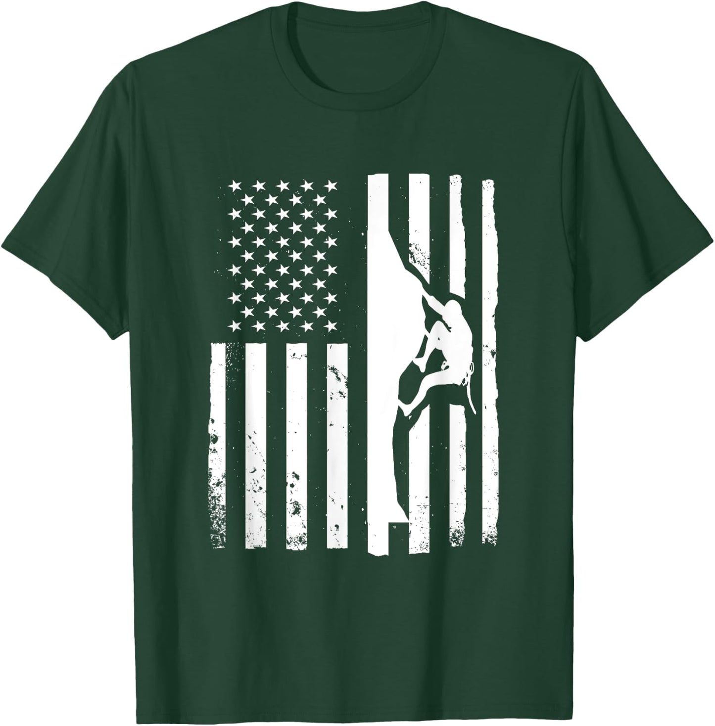 USA Flag Graphic Rock Climber Bouldering Mountaineering T-Shirt - T-Shirt | Forest