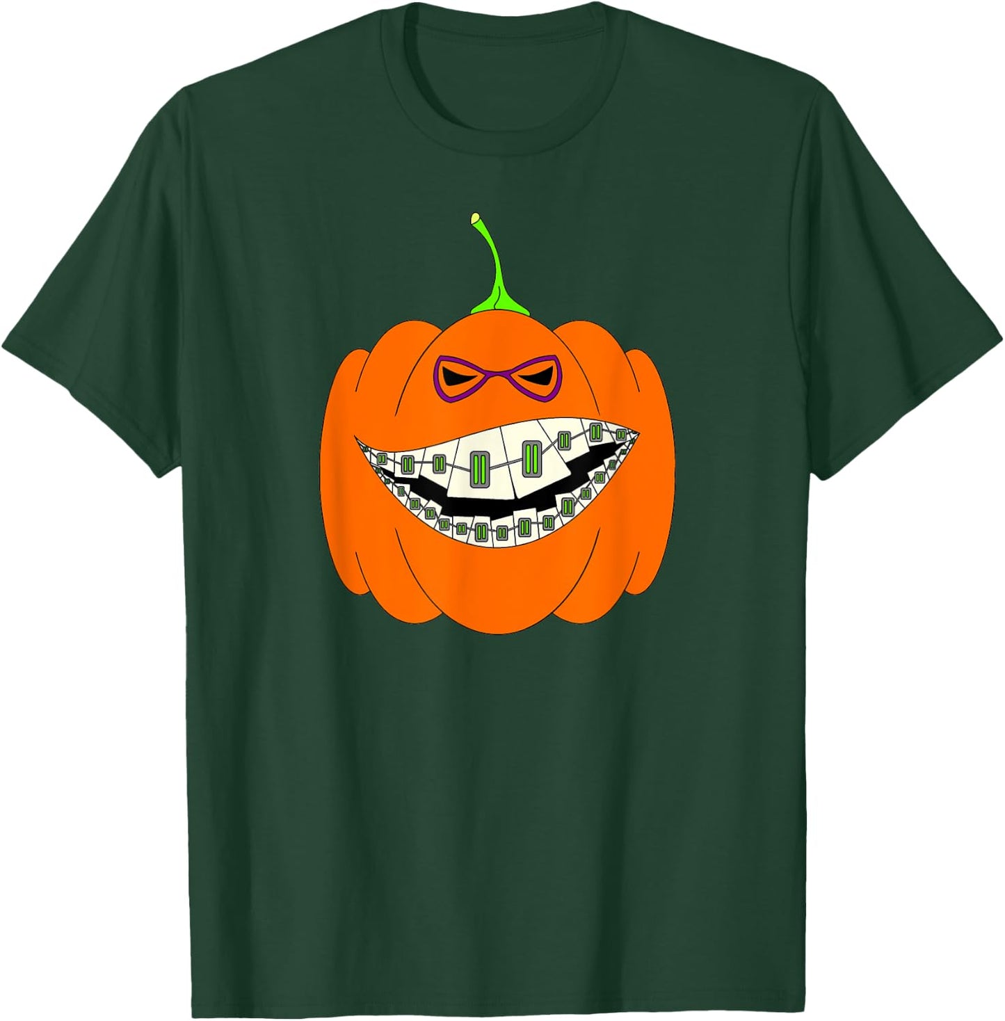 Halloween Pumpkin Braces Orthodontics Horror Dentist T-Shirt - T-Shirt | Forest