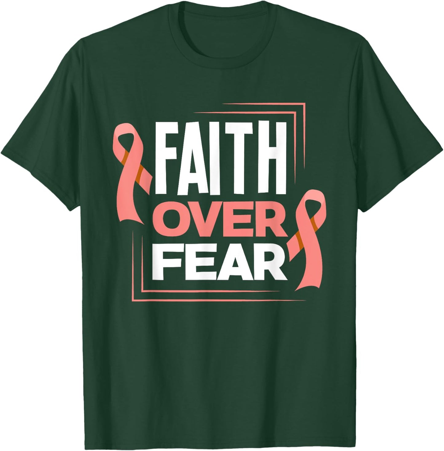 Faith Fear Peach Ribbon Endometrial Cancer Awareness T-Shirt - T-Shirt | Forest