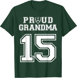Custom Proud Football Grandma Number 15 Personalized Women T-Shirt - T-Shirt | Forest