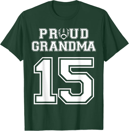 Custom Proud Football Grandma Number 15 Personalized Women T-Shirt - T-Shirt | Forest