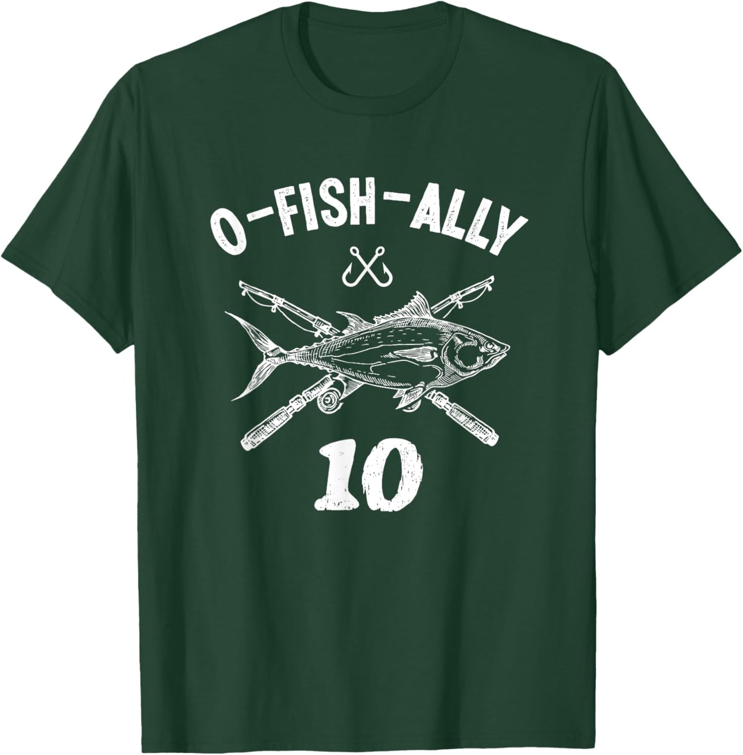 Ofishally 10 Years Old 10th Birthday Fishing Gift T-Shirt - T-Shirt | Forest
