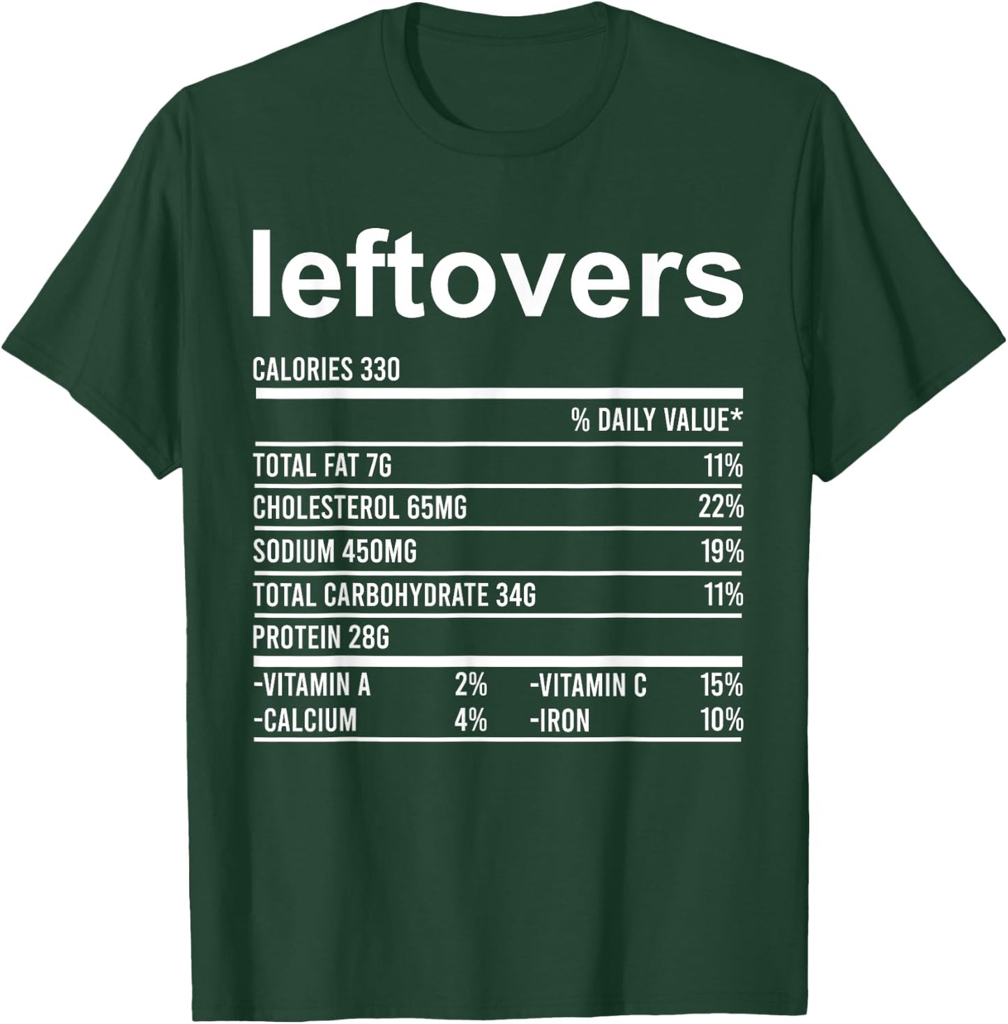 Funny Thanksgiving Food Apparel, Leftovers Nutrition Facts T-Shirt - T-Shirt | Forest