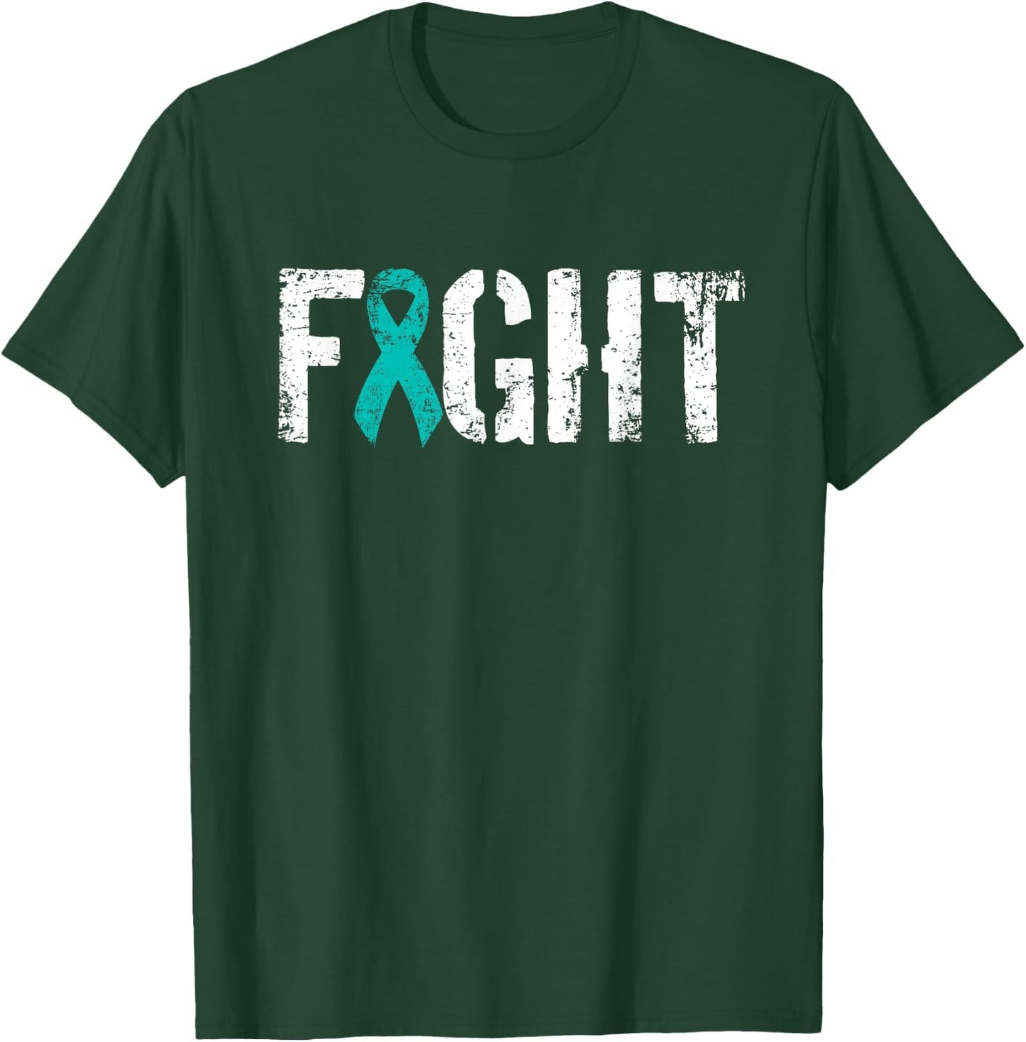 Fight Ovarian Cancer - Military Style Awareness Ribbon T-Shirt - T-Shirt | Forest