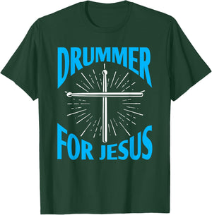 Christian Drummer for Jesus Drums Sticks Drumming Cross T-Shirt - T-Shirt | Forest