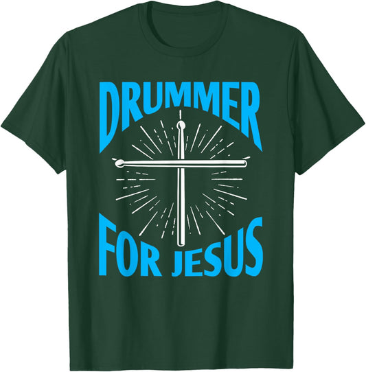 Christian Drummer for Jesus Drums Sticks Drumming Cross T-Shirt - T-Shirt | Forest