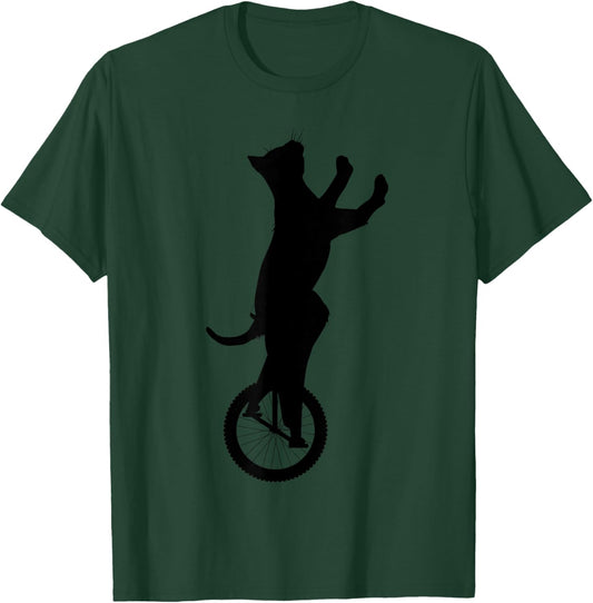 Cat On Unicycle Bike | Cute One Wheel Unicycling Funny Gift T-Shirt - T-Shirt | Forest