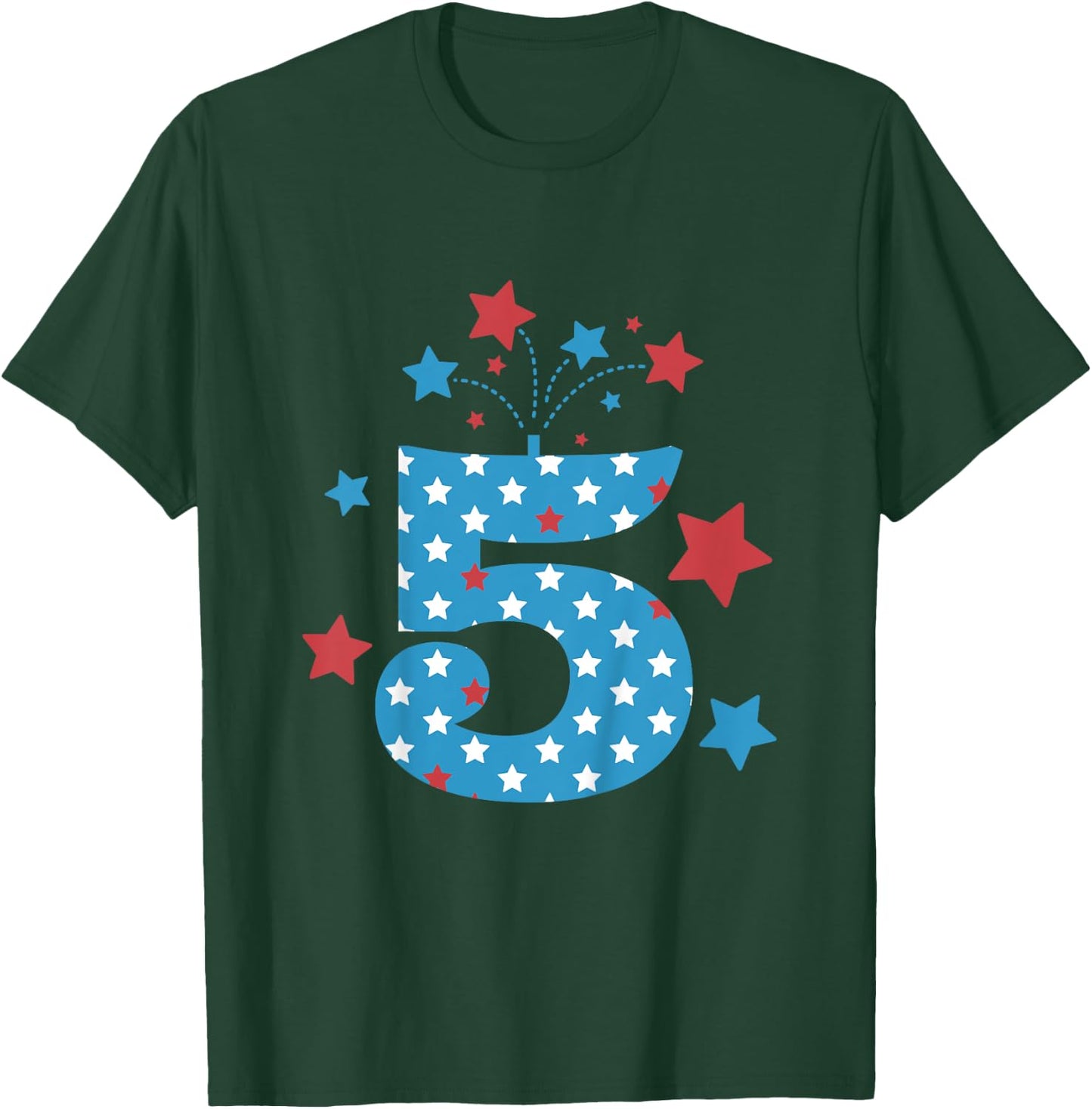 Red, White and Five - 5th Birthday Patriotic Firecrackers T-Shirt - T-Shirt | Forest