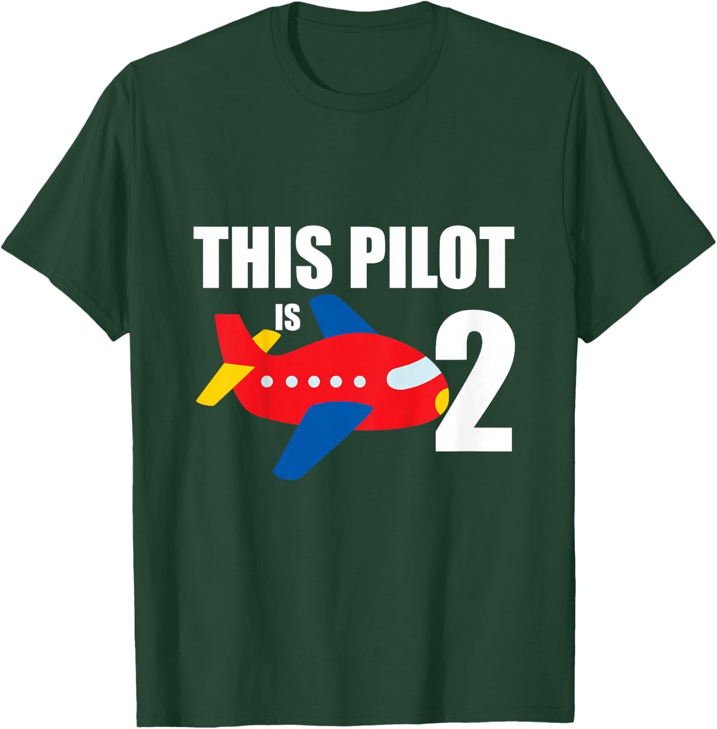 Kids Airplane 2nd Birthday 2 Years Old Toddler Boys Pilot Plane T-Shirt - T-Shirt | Forest