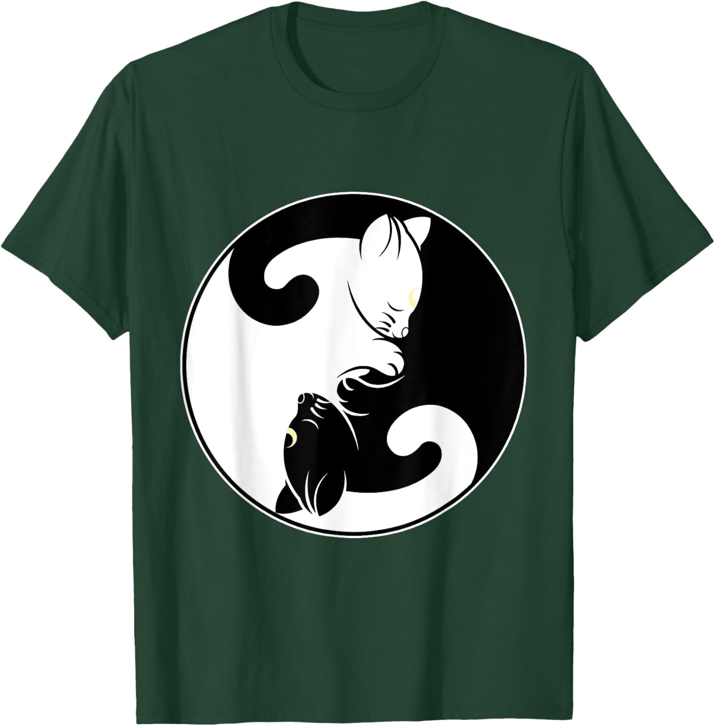 Kawaii Yin Yang Black Cat and Moon Crescent Head Cartoon Cat Kawaii Yin Yang Cat Moon Crescent T-Shirt - T-Shirt | Forest