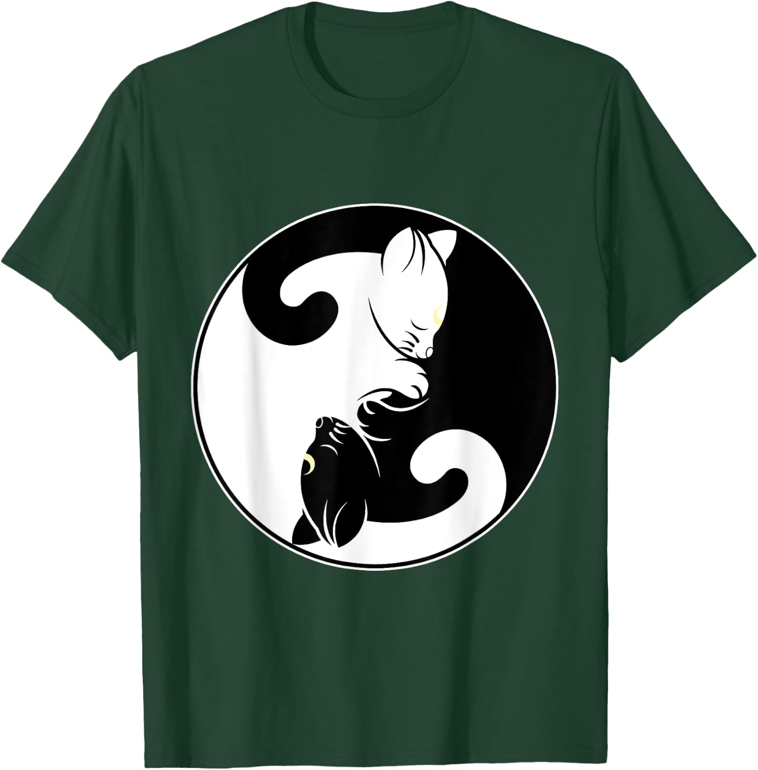 Kawaii Yin Yang Black Cat and Moon Crescent Head Cartoon Cat Kawaii Yin Yang Cat Moon Crescent T-Shirt - T-Shirt | Forest