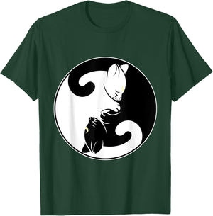 Kawaii Yin Yang Black Cat and Moon Crescent Head Cartoon Cat Kawaii Yin Yang Cat Moon Crescent T-Shirt - T-Shirt | Forest