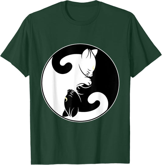 Kawaii Yin Yang Black Cat and Moon Crescent Head Cartoon Cat Kawaii Yin Yang Cat Moon Crescent T-Shirt - T-Shirt | Forest