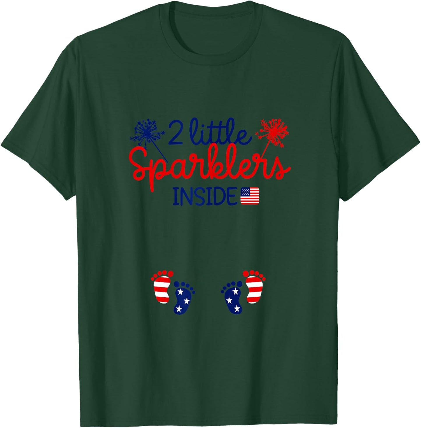 Twin Pregnancy 4th of July Pregnant Mom Baby Announcement T-Shirt - T-Shirt | Forest