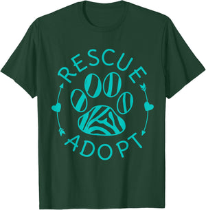 Rescue Adopt Animal Lover Love Cats Dogs Paw Print Gift T-Shirt - T-Shirt | Forest