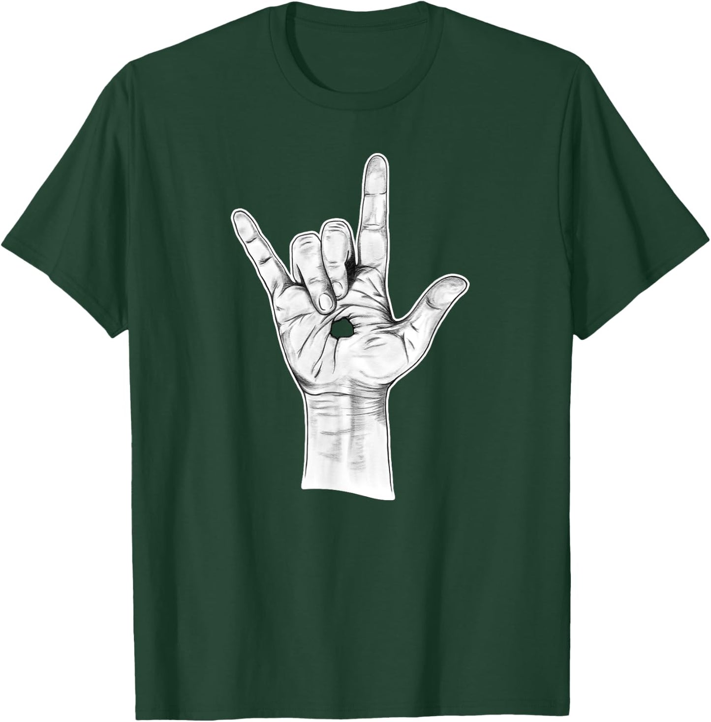 I Love You ASL Hand Sign - Hand Drawn Novelty Jesus T-Shirt - T-Shirt | Forest