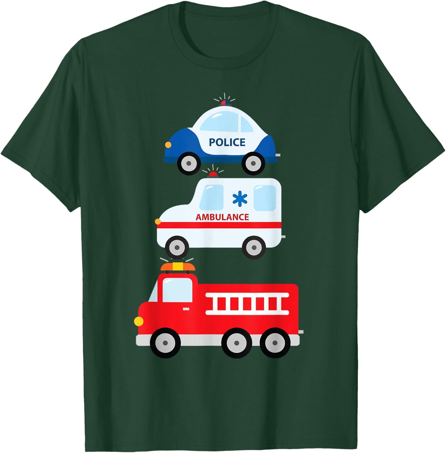 Emergency Vehicles Fire Truck Police Car Ambulance Cars T-Shirt - T-Shirt | Forest