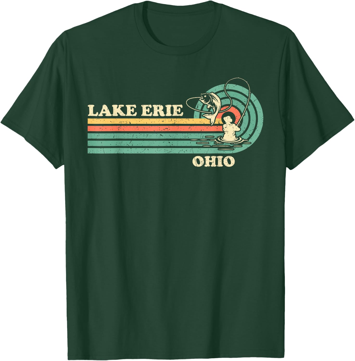 Vintage Retro Summer Fishing Ohio Erie Lake T-Shirt - T-Shirt | Forest