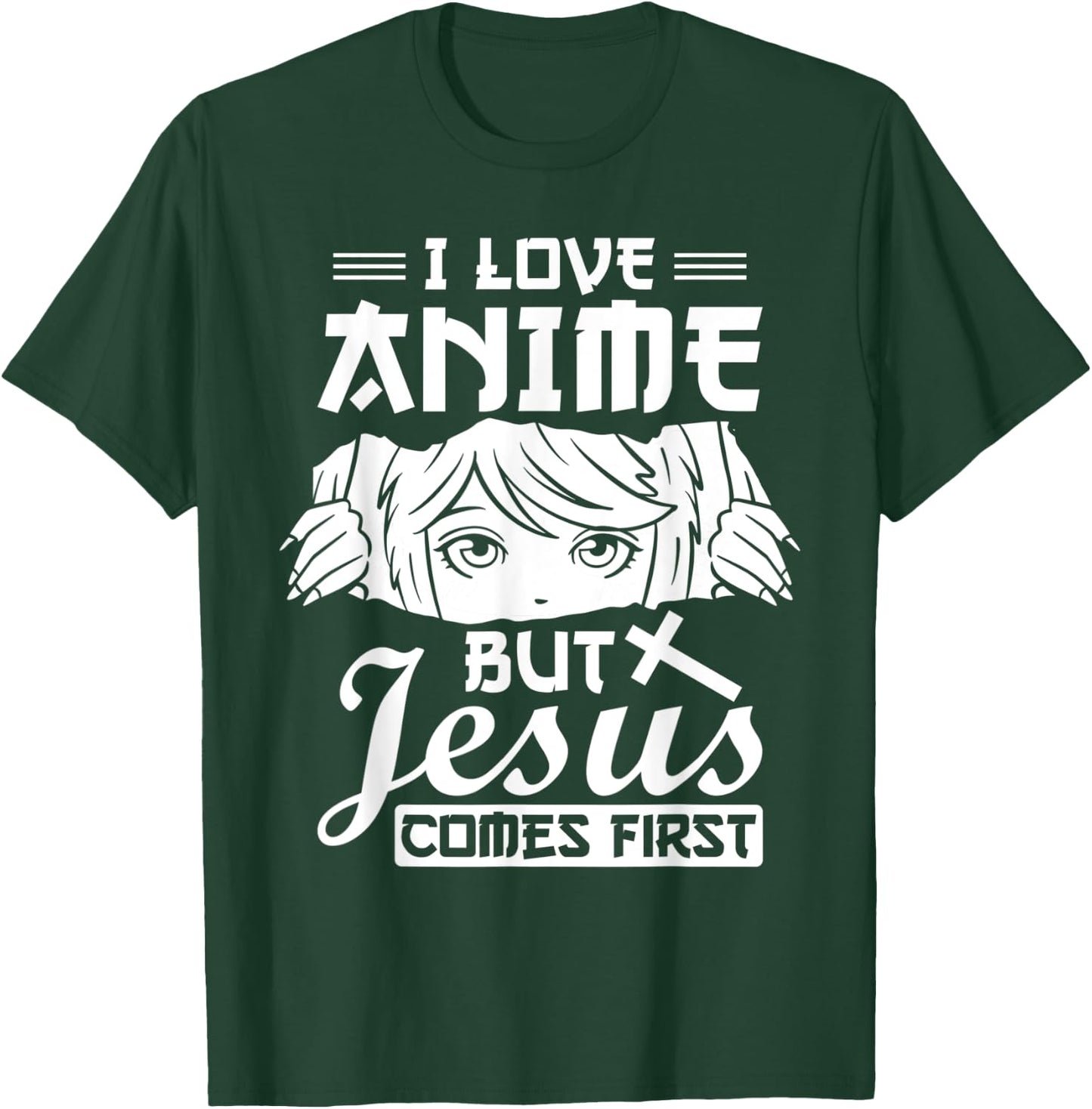 Anime Jesus Design - I Love Anime But Jesus Comes First T-Shirt - T-Shirt | Forest