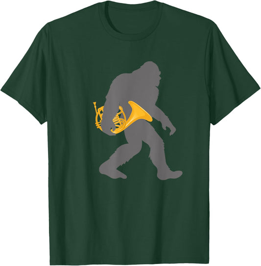 Funny Horn Player Bigfoot musician with French Horn T-Shirt - T-Shirt | Forest