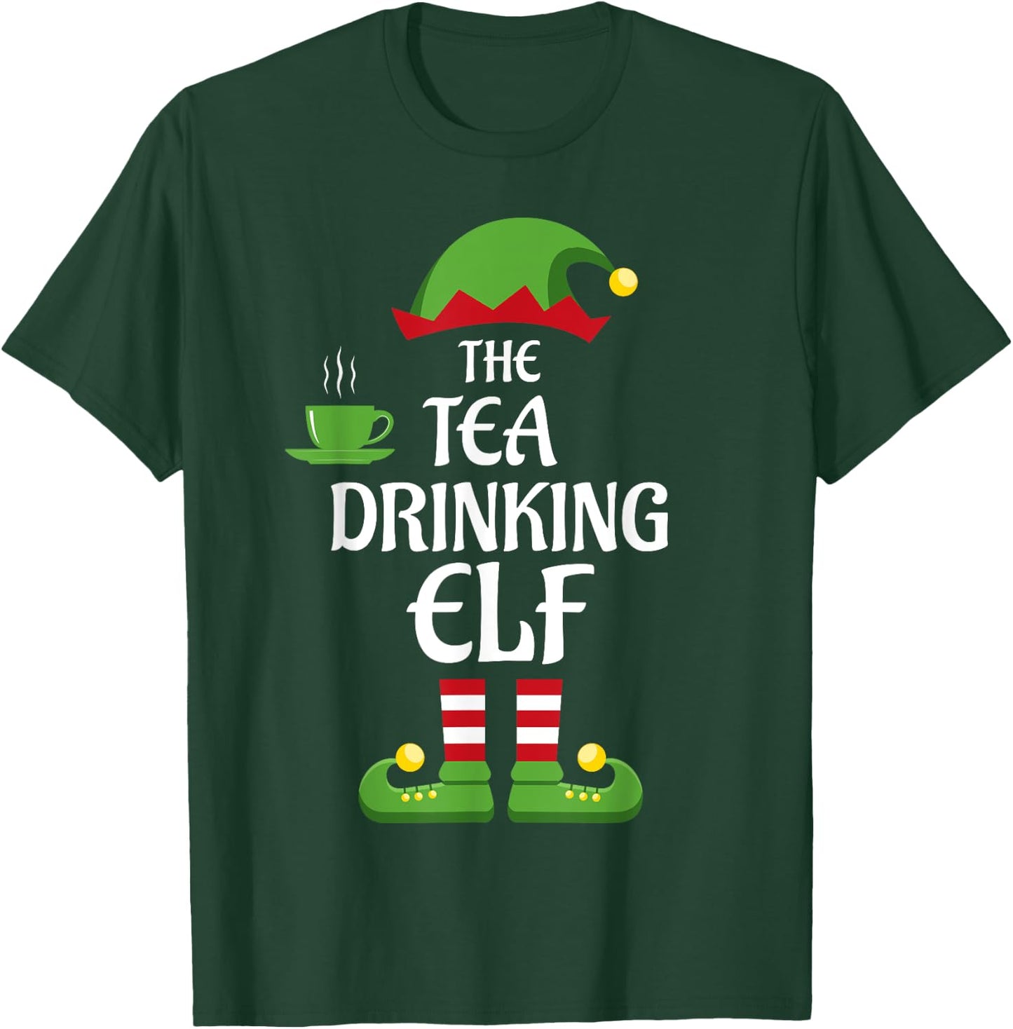 Tea Drinking Elf Family Matching Group Christmas T-Shirt - T-Shirt | Forest
