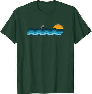 Shark Breaching in Retro Vintage Sunset T-Shirt - T-Shirt | Forest