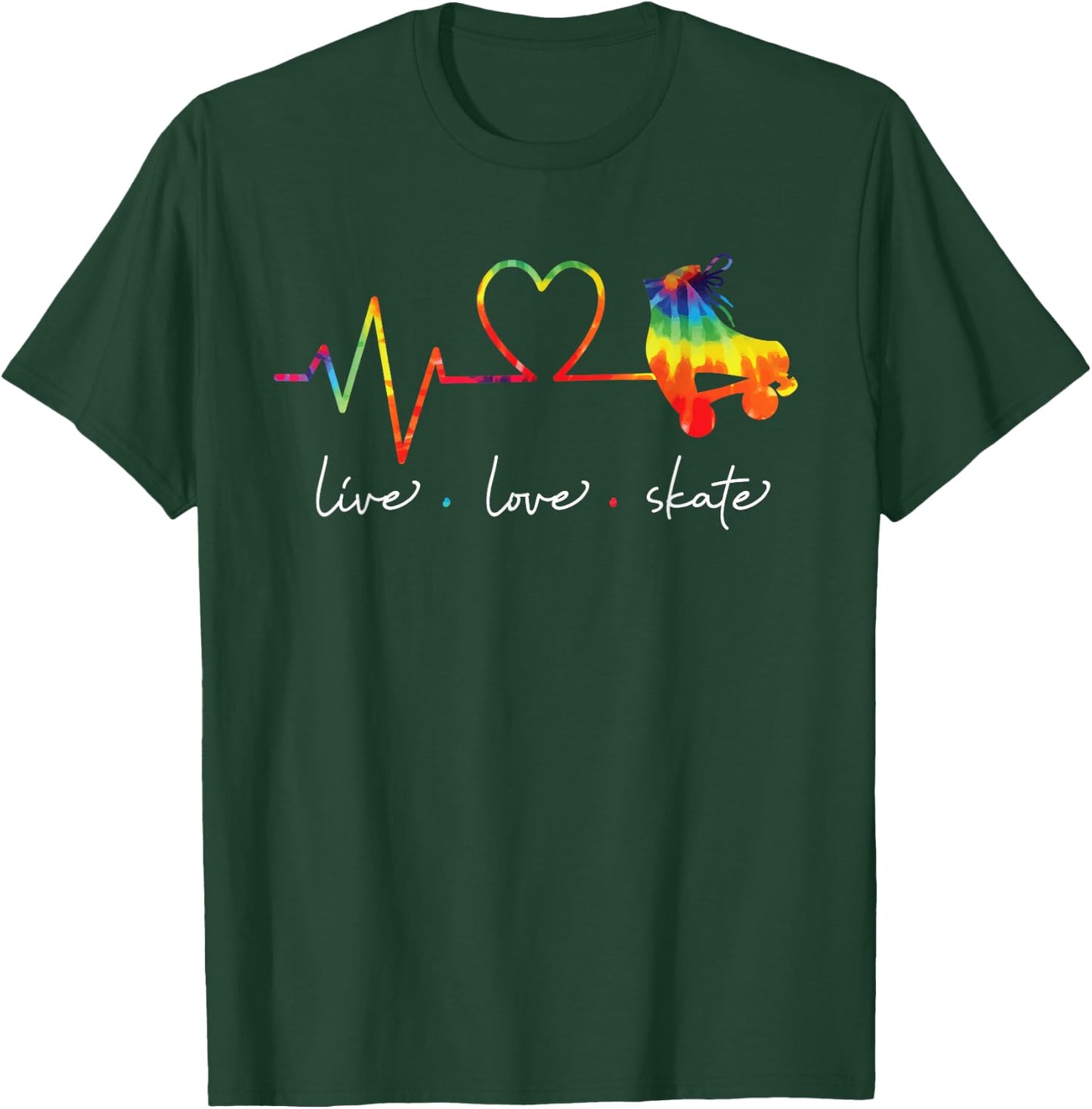 Cool Roller Skating Skate Girl Heartbeat Heart Tie Dye T-Shirt - T-Shirt | Forest