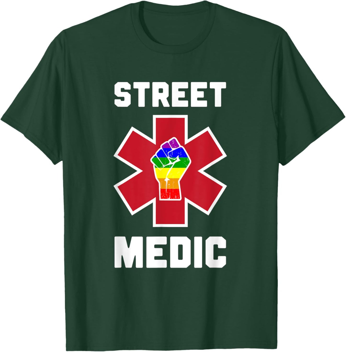 Street Medic Pride Rainbow Resist Fist Star of Life Protest T-Shirt - T-Shirt | Forest