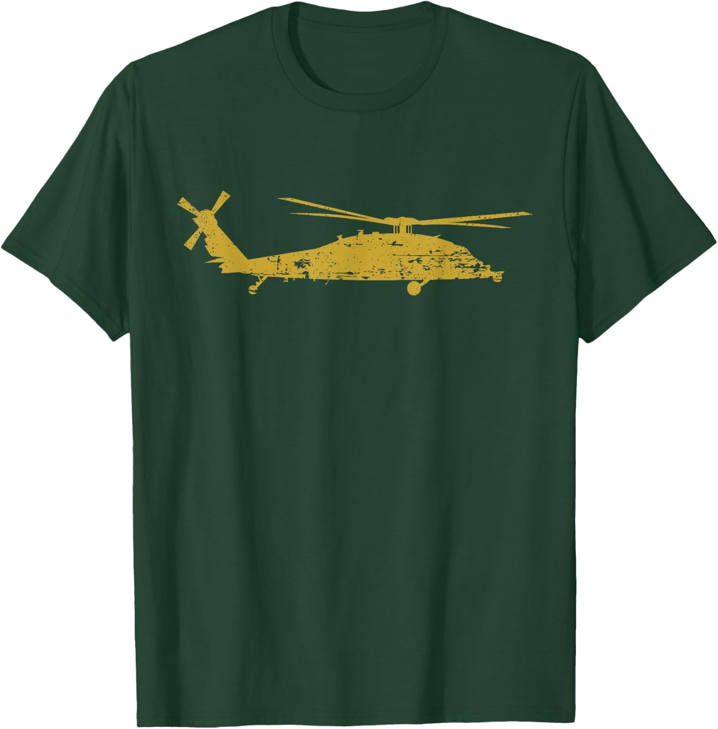 MH-60S Military Helicopter Silhouette Distressed Design T-Shirt - T-Shirt | Forest